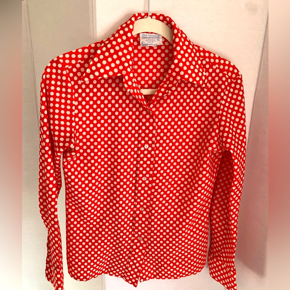 Vintage Red Polka Dot Button-Up Shirt